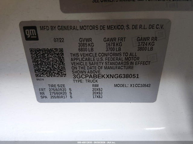 3GCPABEKXNG638051 Chevrolet Silverado 1500 2wd Short Bed Custom