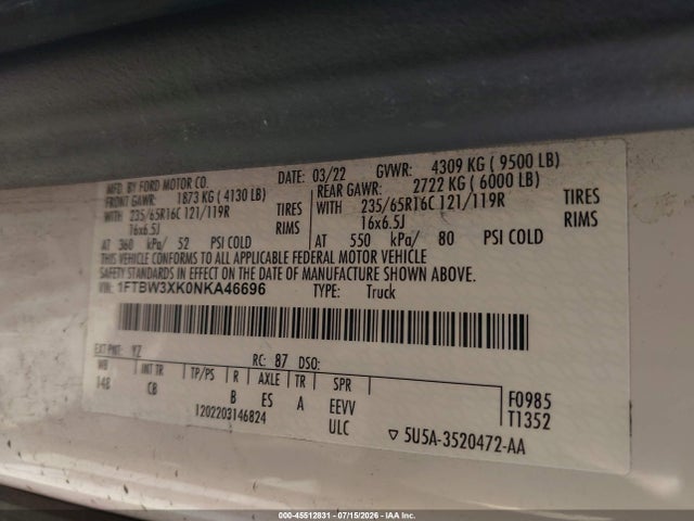 Ford E-transit-350 Cargo Van 2022 1FTBW3XK0NKA46696 Image 9