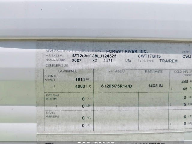 Aukcja sprzedaży 2020 Coachmen Clipper, vin: 5ZT2CWFC8LJ124325, numer aukcji: 45512832