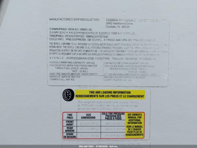 Keystone Rv Other 2019 4YDT33228KK412336 Image 9