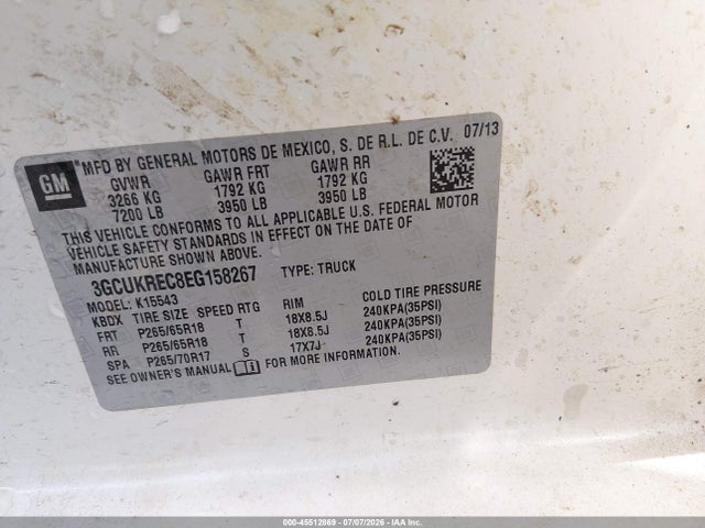 Aukcja sprzedaży 2014 Chevrolet Silverado 1500 Lt, vin: 3GCUKREC8EG158267, numer aukcji: 45512869