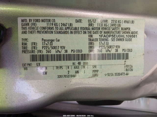 2017 Ford C-max Energi Se მანქანა იყიდება აუქციონზე, vin: 1FADP5EU0HL109581, აუქციონის ნომერი: 45512890