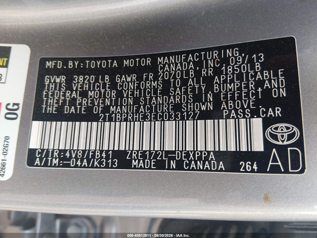 2T1BPRHE3EC033127 Toyota Corolla Le Eco Plus