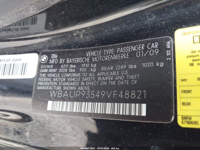 Продаж на аукціоні авто 2009 Bmw 128i, vin: WBAUP93549VF48821, номер лоту: 45512921