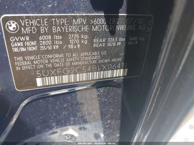 Auction sale of the 2011 Bmw X6 Xdrive35i, vin: 5UXFG2C54BLX06414, lot number: 45512951