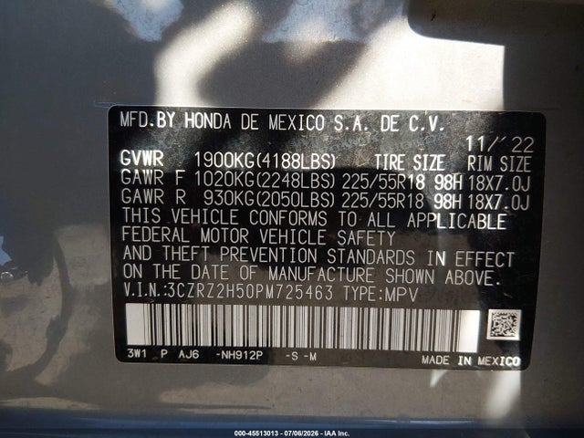Aukcja sprzedaży 2023 Honda Hr-v Awd Sport, vin: 3CZRZ2H50PM725463, numer aukcji: 45513013