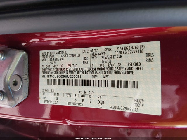 Aukcja sprzedaży 2017 Ford Escape Se, vin: 1FMCU9GD9HUE63091, numer aukcji: 45513057
