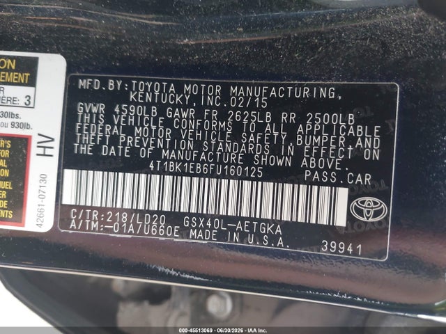 Продажа на аукционе авто 2015 Toyota Avalon Xle, vin: 4T1BK1EB6FU160125, номер лота: 45513069