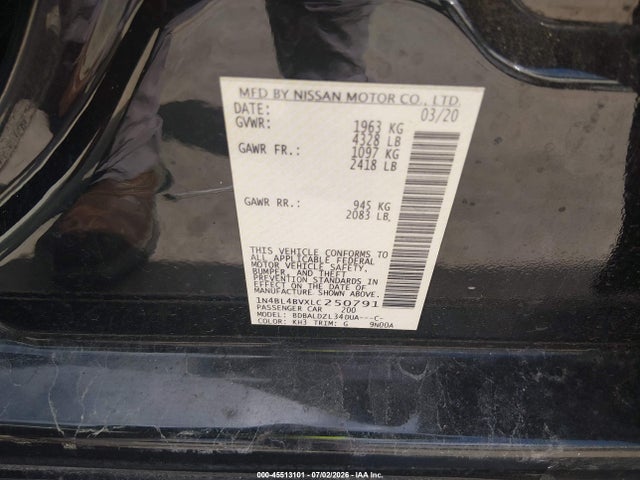 1N4BL4BVXLC250791 Nissan Altima S Fwd