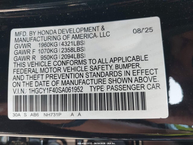 Продаж на аукціоні авто 2025 Honda Accord Se, vin: 1HGCY1F40SA061952, номер лоту: 45513112