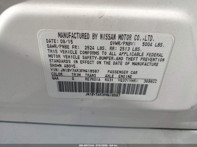 Продаж на аукціоні авто 2015 Infiniti Q50 Premium, vin: JN1BV7AR3FM418587, номер лоту: 45513144