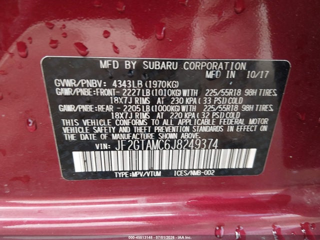 Продажа на аукционе авто 2018 Subaru Crosstrek 2.0i Limited, vin: JF2GTAMC6J8249374, номер лота: 45513148