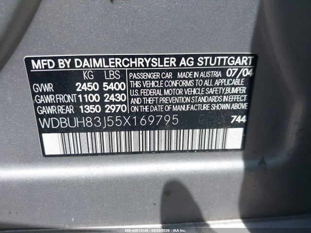 Продажа на аукционе авто 2005 Mercedes-benz E 500 4matic, vin: WDBUH83J55X169795, номер лота: 45513149