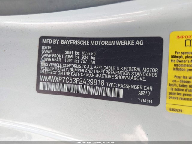 Aukcja sprzedaży 2015 Mini Hardtop Cooper S, vin: WMWXP7C53F2A39818, numer aukcji: 45513169