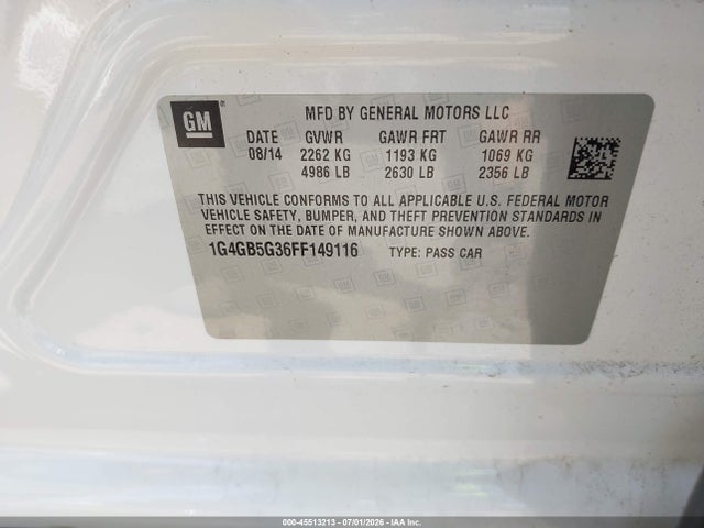 Продажа на аукционе авто 2015 Buick Lacrosse Leather, vin: 1G4GB5G36FF149116, номер лота: 45513213