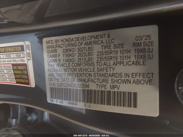 Aukcja sprzedaży 2025 Acura Rdx, vin: 5J8TC2H40SL023594, numer aukcji: 45513218