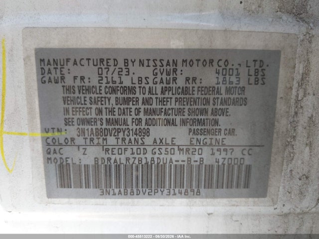 45513222 :رقم المزاد ، 3N1AB8DV2PY314898 vin ، 2023 Nissan Sentra Sr Xtronic Cvt مزاد بيع