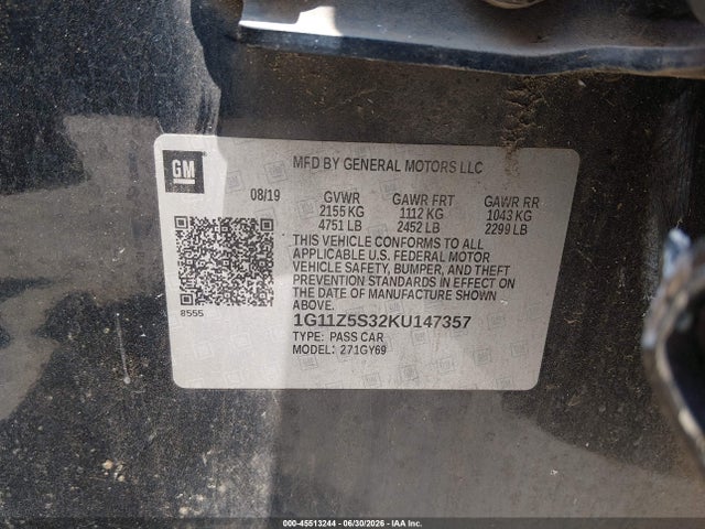 Chevrolet IMPALA LT 2019 1G11Z5S32KU147357 Image 9