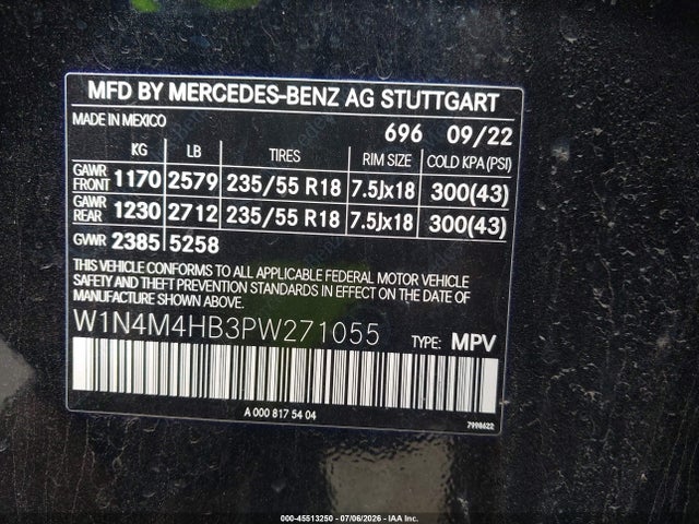 45513250 :رقم المزاد ، W1N4M4HB3PW271055 vin ، 2023 Mercedes-benz Glb 250 4matic مزاد بيع