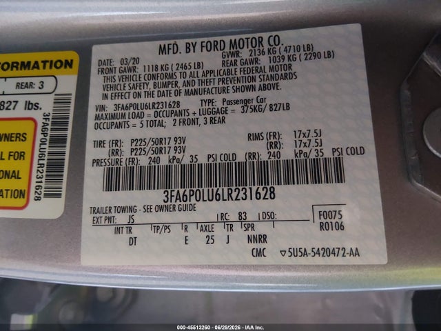 Ford Fusion Hybrid Se 2020 3FA6P0LU6LR231628 Image 9