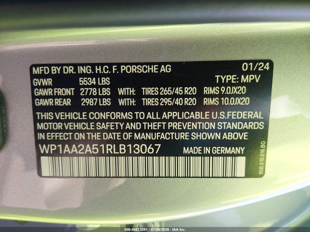 Продажа на аукционе авто 2024 Porsche Macan T, vin: WP1AA2A51RLB13067, номер лота: 45513281