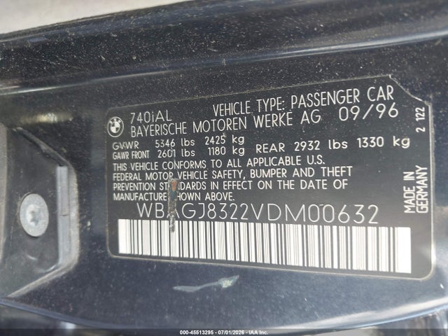 Aukcja sprzedaży 1997 Bmw 740il, vin: WBAGJ8322VDM00632, numer aukcji: 45513295