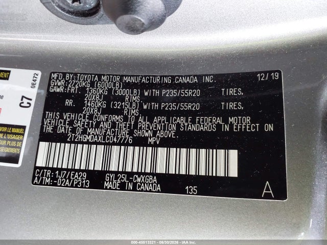Aukcja sprzedaży 2020 Lexus Rx 450h, vin: 2T2HGMDAXLC047776, numer aukcji: 45513321