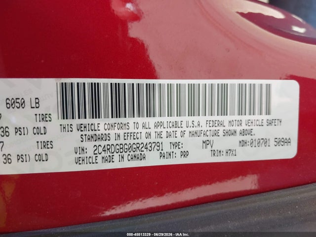 Auction sale of the 2016 Dodge Grand Caravan American Value Pkg, vin: 2C4RDGBG0GR243791, lot number: 45513329