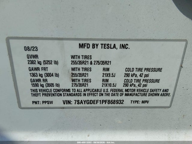 Продажа на аукционе авто 2023 Tesla Model Y Performance Dual Motor All-wheel Drive, vin: 7SAYGDEF1PF868932, номер лота: 45513353