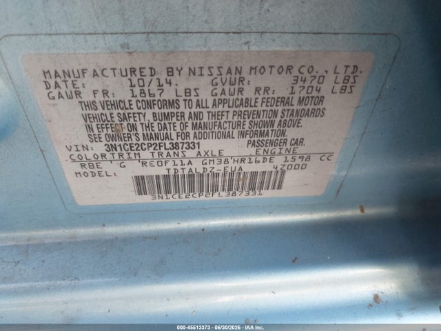 Nissan Versa Note Sv 2015 3N1CE2CP2FL387331 Image 9