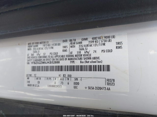 Ford Transit-350 2018 1FBZX2ZM9JKB52888 Image 9