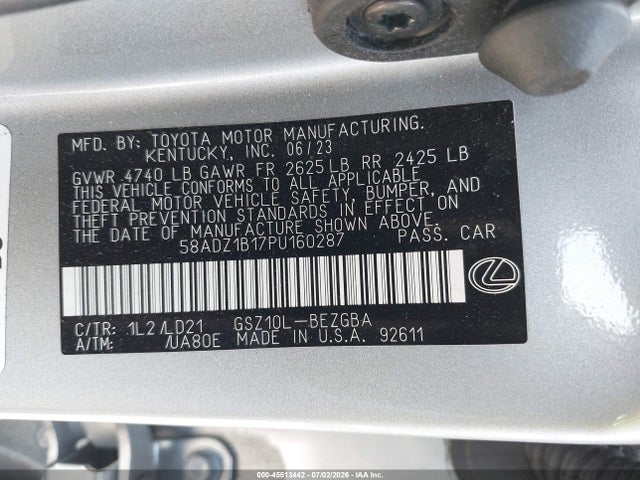 45513442 :رقم المزاد ، 58ADZ1B17PU160287 vin ، 2023 Lexus Es 350 مزاد بيع
