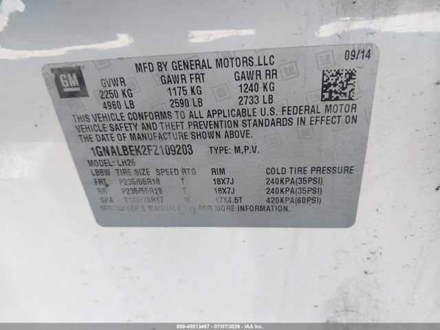 Chevrolet EQUINOX LT 2015 1GNALBEK2FZ109203 Image 9