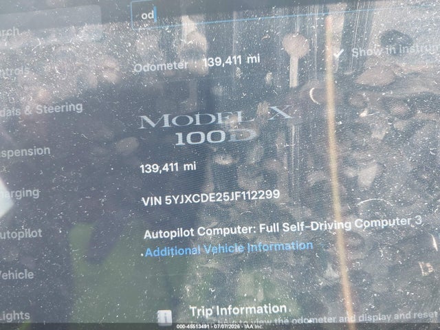 Aukcja sprzedaży 2018 Tesla Model X 100d/75d/p100d, vin: 5YJXCDE25JF112299, numer aukcji: 45513491