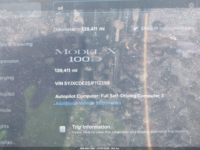 Aukcja sprzedaży 2018 Tesla Model X 100d/75d/p100d, vin: 5YJXCDE25JF112299, numer aukcji: 45513491