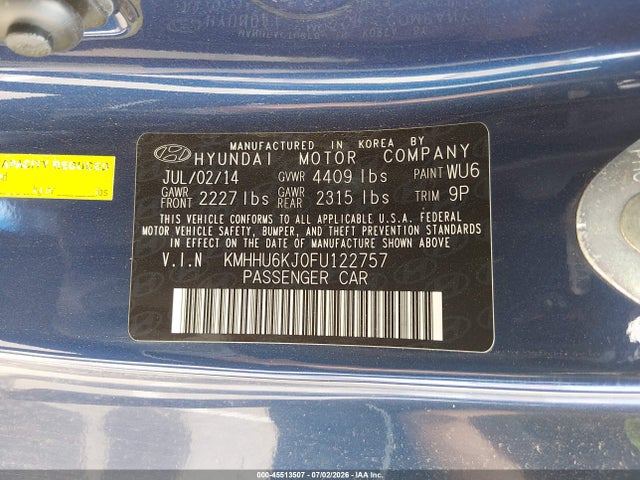 45513507 :رقم المزاد ، KMHHU6KJ0FU122757 vin ، 2015 Hyundai Genesis مزاد بيع