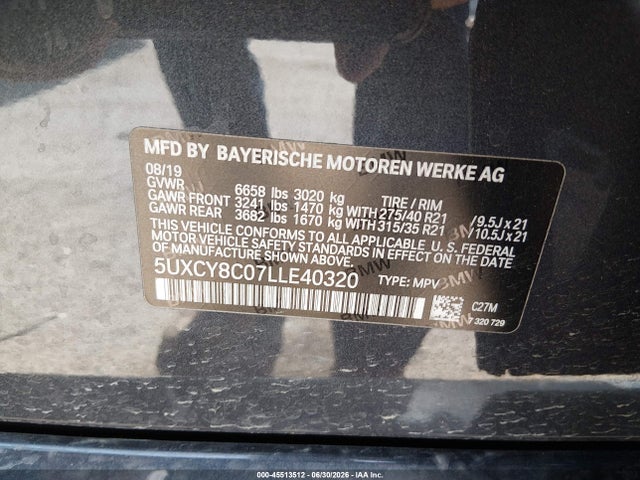 Продаж на аукціоні авто 2020 Bmw X6 M50i, vin: 5UXCY8C07LLE40320, номер лоту: 45513512