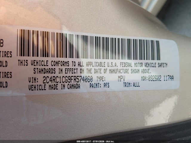 45513517 :رقم المزاد ، 2C4RC1CG9FR574060 vin ، 2015 Chrysler Town & Country Touring-l مزاد بيع