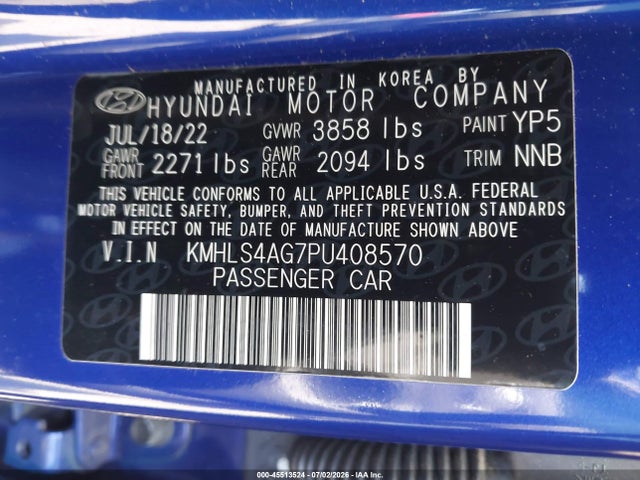 Продаж на аукціоні авто 2023 Hyundai Elantra Sel, vin: KMHLS4AG7PU408570, номер лоту: 45513524