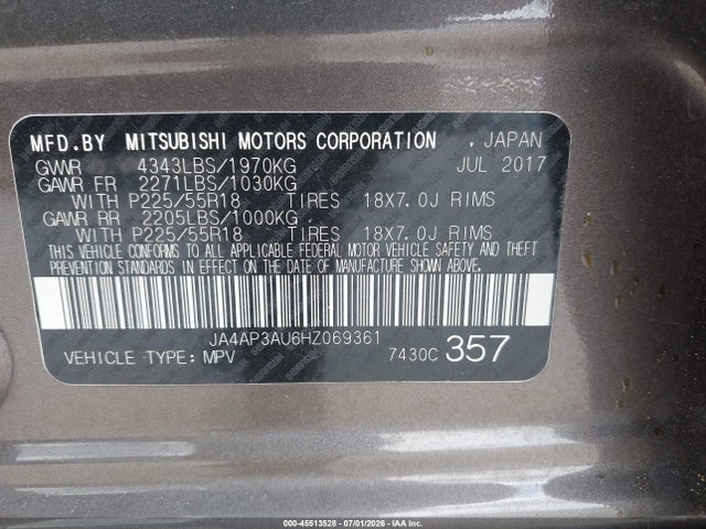 Aukcja sprzedaży 2017 Mitsubishi Outlander Sport 2.0 Es, vin: JA4AP3AU6HZ069361, numer aukcji: 45513528