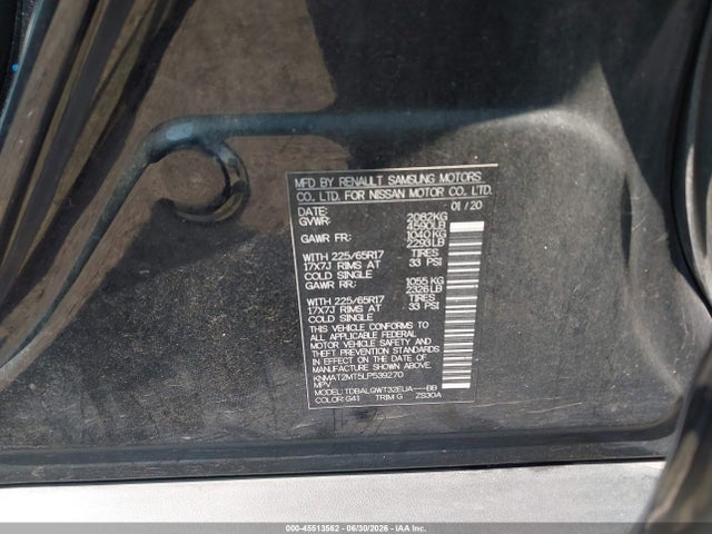 Aukcja sprzedaży 2020 Nissan Rogue Sv Fwd, vin: KNMAT2MT5LP539270, numer aukcji: 45513562
