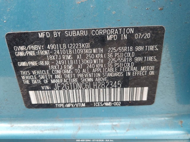 2020 Subaru Crosstrek Hybrid მანქანა იყიდება აუქციონზე, vin: JF2GTDNC6LH282345, აუქციონის ნომერი: 45513564