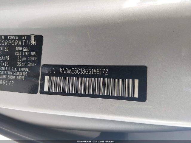 2016 Kia Sedona Sx Luxury მანქანა იყიდება აუქციონზე, vin: KNDME5C18G6186172, აუქციონის ნომერი: 45513649