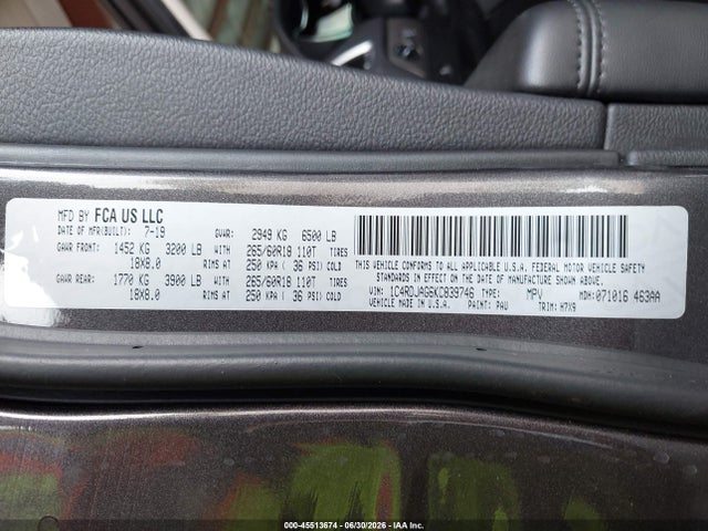 Продаж на аукціоні авто 2019 Dodge Durango Sxt Awd, vin: 1C4RDJAG6KC839746, номер лоту: 45513674
