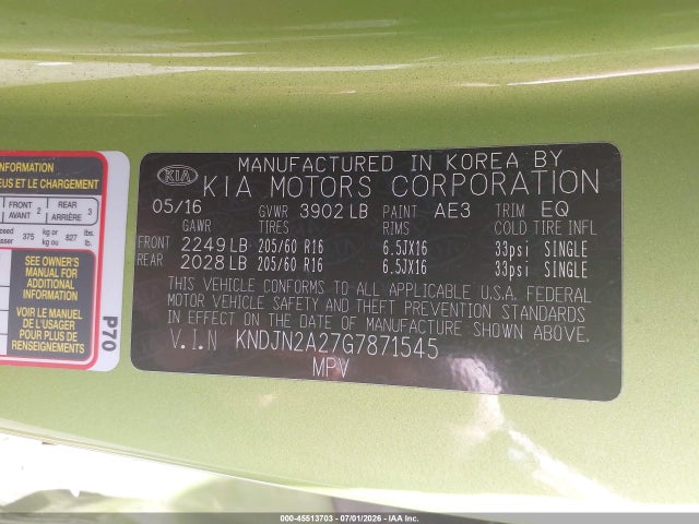 KIA Soul 2016 KNDJN2A27G7871545 Image 9