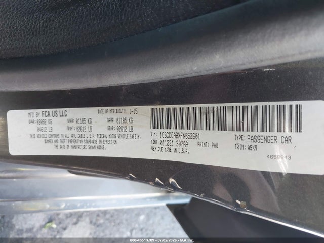 2015 Chrysler 200 Limited მანქანა იყიდება აუქციონზე, vin: 1C3CCCABXFN652601, აუქციონის ნომერი: 45513709