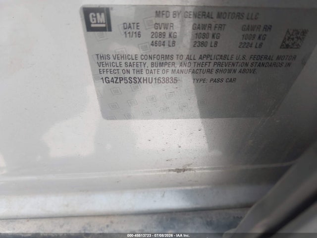 45513723 :رقم المزاد ، 1G4ZP5SSXHU163835 vin ، 2017 Buick Lacrosse Essence مزاد بيع