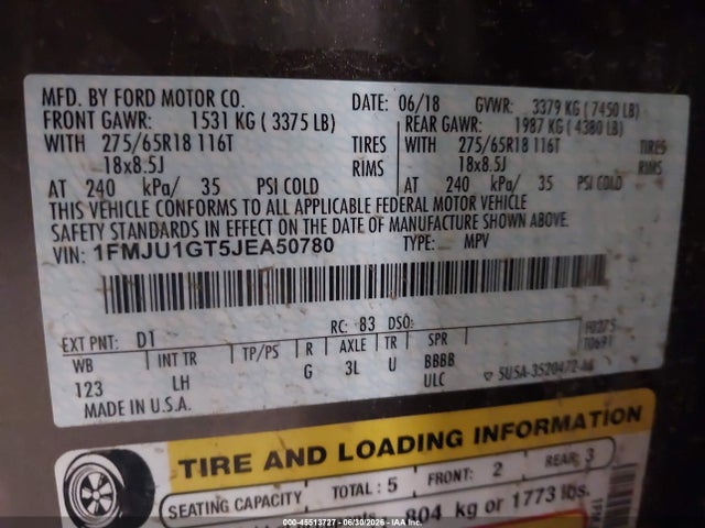 1FMJU1GT5JEA50780 Ford Expedition Xl