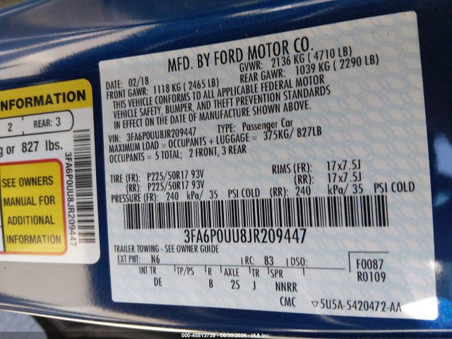 3FA6P0UU8JR209447 Ford Fusion Hybrid S