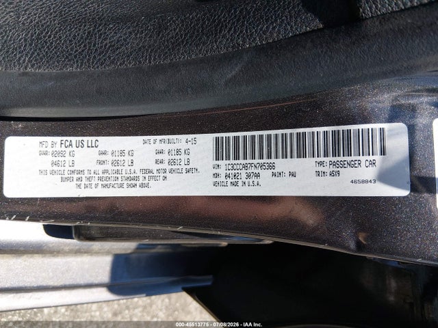 45513775 :رقم المزاد ، 1C3CCCAB7FN705366 vin ، 2015 Chrysler 200 Limited مزاد بيع